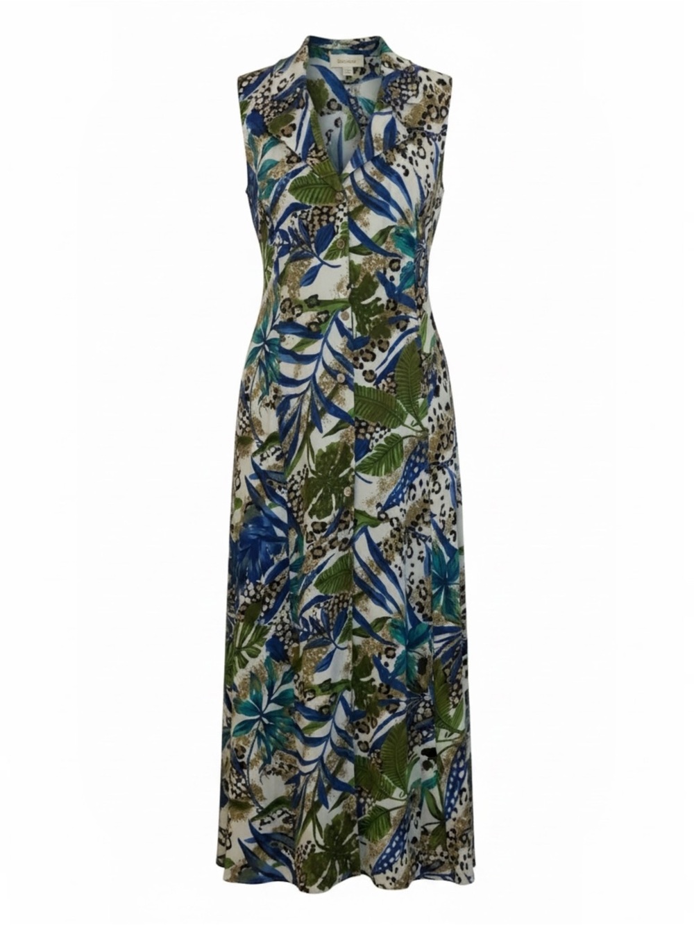 DressBarn Green/Blue/White Mixi Dress Button Down